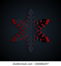 Paper cut Snowflake icon isolated on black background. Paper art style. Vector Illustration