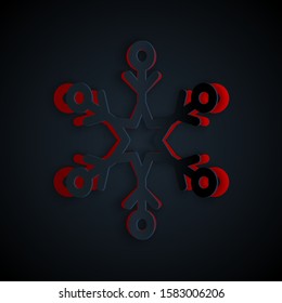 Paper cut Snowflake icon isolated on black background. Paper art style. Vector Illustration