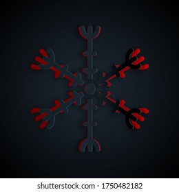 Paper cut Snowflake icon isolated on black background. Paper art style. Vector Illustration