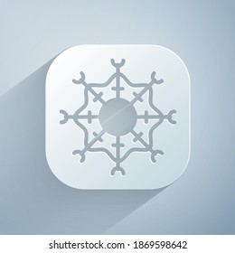Paper cut Snowflake icon isolated on grey background. Merry Christmas and Happy New Year. Paper art style. Vector