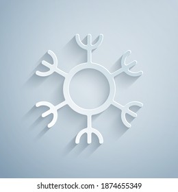 Paper cut Snowflake icon isolated on grey background. Paper art style. Vector.