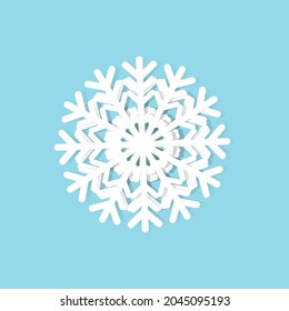 Paper cut snowflake isolated on blue background. Vector illustration