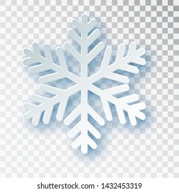 Paper cut snowflake with shadow isolated on transparent background. Christmas and New Year's design template, mockup. Stocking Christmas decorations. 