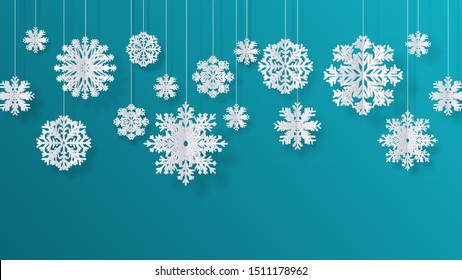 Paper Cut Snowflakes. Christmas Isolated Filigree Decoration Elements, Winter Snow Abstract Background. Vector 3D Isolated White Paper Snowflakes For Hanging Decor