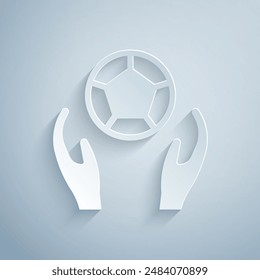 Paper cut Soccer football ball icon isolated on grey background. Sport equipment. Paper art style. Vector