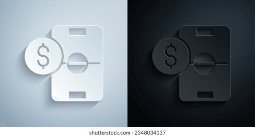 Paper cut Soccer football betting money icon isolated on grey and black background. Football bet bookmaker. Soccer betting online make money. Paper art style. Vector