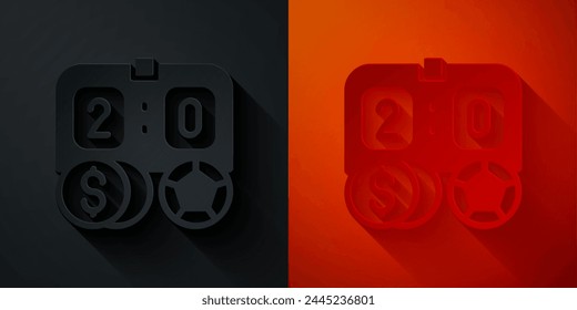Paper cut Soccer football betting money icon isolated on black and red background. Football bet bookmaker. Soccer betting online make money. Paper art style. Vector