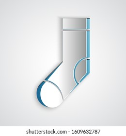 Paper cut Socks icon isolated on grey background. Paper art style. Vector Illustration