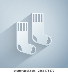 Paper cut Socks icon isolated on grey background. Paper art style. Vector