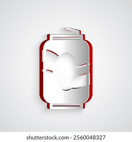 Paper cut Soda can icon isolated on grey background. Paper art style. Vector