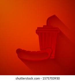 Paper cut Soda and hotdog icon isolated on red background. Fast food symbol. Paper art style. Vector Illustration