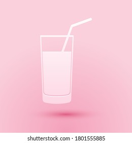 Paper cut Soft drink icon isolated on pink background. Paper art style. Vector.