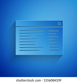 Paper cut Software, web developer programming code icon isolated on blue background. Javascript computer script random parts of program code. Paper art style. Vector Illustration