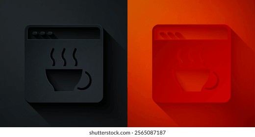 Paper cut Software, web developer programming code icon isolated on black and red background. Javascript computer script random parts of program code. Paper art style. Vector