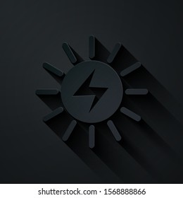 Paper cut Solar energy panel icon isolated on black background. Paper art style. Vector Illustration