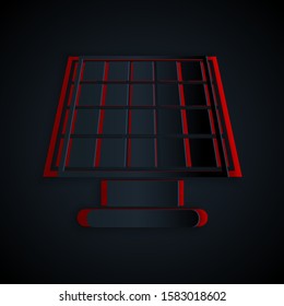 Paper cut Solar energy panel icon isolated on black background. Paper art style. Vector Illustration