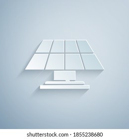 Paper cut Solar energy panel icon isolated on grey background. Paper art style. Vector.