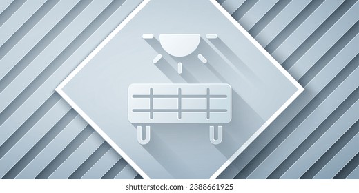 Paper cut Solar energy panel icon isolated on grey background. Paper art style. Vector