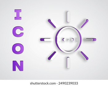 Paper cut Solar energy panel icon isolated on grey background. Sun with lightning symbol. Paper art style. Vector