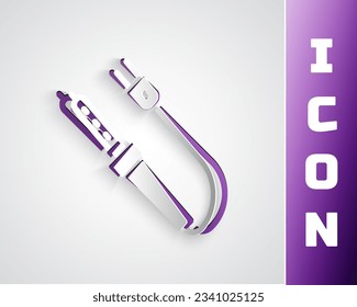 Paper cut Soldering iron icon isolated on grey background. Paper art style. Vector