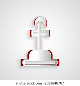 Icono de la tumba del soldado del corte de papel aislado en fondo gris. Tumba del soldado desconocido. Estilo de arte de papel. Vector