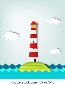 Paper cut solitary Island lighthouse