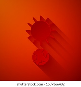 Paper cut Solstice icon isolated on red background. Paper art style. Vector Illustration