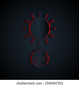 Paper cut Solstice icon isolated on black background. Paper art style. Vector Illustration