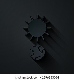 Paper cut Solstice icon isolated on black background. Paper art style. Vector Illustration