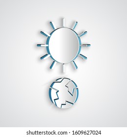 Paper cut Solstice icon isolated on grey background. Paper art style. Vector Illustration