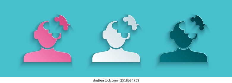 Paper cut Solution to the problem in psychology icon isolated on blue background. Puzzle. Therapy for mental health. Paper art style. Vector