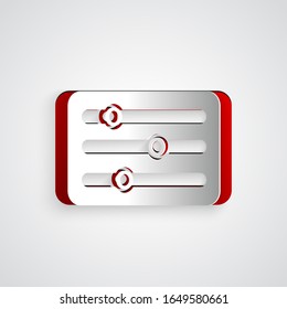 Paper cut Sound mixer controller icon isolated on grey background. Dj equipment slider buttons. Mixing console. Paper art style. Vector Illustration