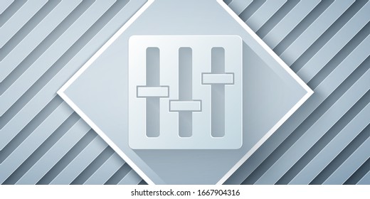 Paper cut Sound mixer controller icon isolated on grey background. Dj equipment slider buttons. Mixing console. Paper art style. Vector Illustration