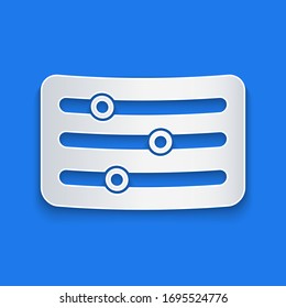 Paper cut Sound mixer controller icon isolated on blue background. Dj equipment slider buttons. Mixing console. Paper art style. Vector Illustration