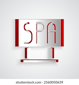 Paper cut Spa salon signboard icon isolated on grey background. Paper art style. Vector Illustration