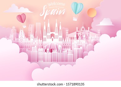 Paper cut of Spain landmark, travel and tourism concept, eps 10 vector.
