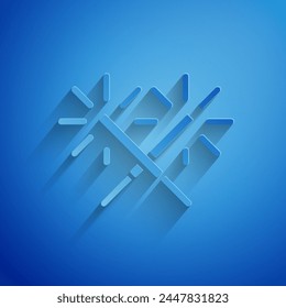 Paper cut Sparkler firework icon isolated on blue background. Festive Christmas sparkler candle lights. Merry Christmas and Happy New Year. Paper art style. Vector