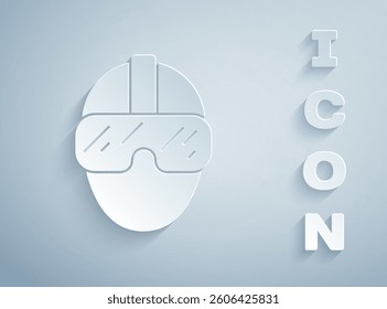 Paper cut Special forces soldier icon isolated on grey background. Army and police symbol of defense. Paper art style. Vector