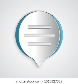 Paper cut Speech bubble chat icon isolated on grey background. Message icon. Communication or comment chat symbol. Paper art style. Vector Illustration