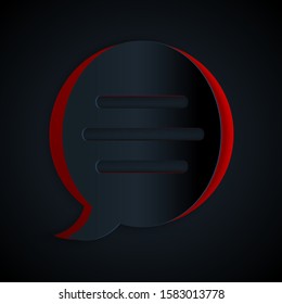 Paper cut Speech bubble chat icon isolated on black background. Message icon. Communication or comment chat symbol. Paper art style. Vector Illustration