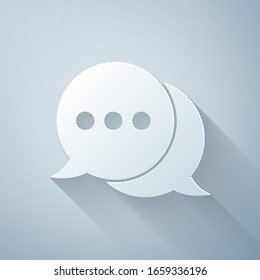 Paper cut Speech bubble chat icon isolated on grey background. Message icon. Communication or comment chat symbol. Paper art style. Vector Illustration