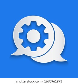 Paper cut Speech bubble chat icon isolated on blue background. Message icon. Communication or comment chat symbol. Paper art style. Vector Illustration