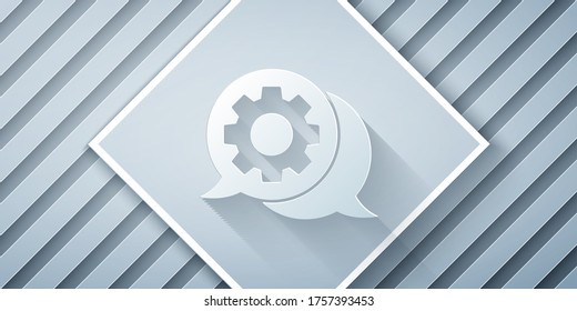 Paper cut Speech bubble chat icon isolated on grey background. Message icon. Communication or comment chat symbol. Paper art style. Vector Illustration