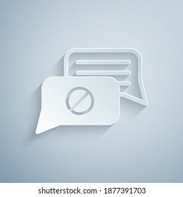 Paper cut Speech bubble chat icon isolated on grey background. Message icon. Communication or comment chat symbol. Paper art style. Vector.