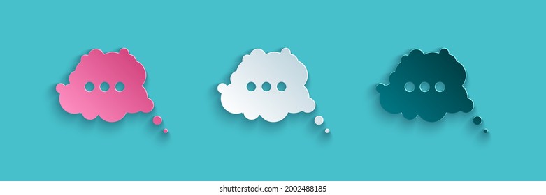 Papier schneiden Rede Blase Chat Symbol einzeln auf blauem Hintergrund. Nachrichtensymbol. Chat-Symbol für Kommunikation oder Kommentar. Kunststil aus Papier. Vektorgrafik