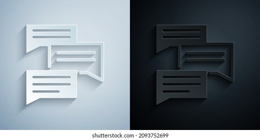 Paper cut Speech bubble chat icon isolated on grey and black background. Message icon. Communication or comment chat symbol. Paper art style. Vector
