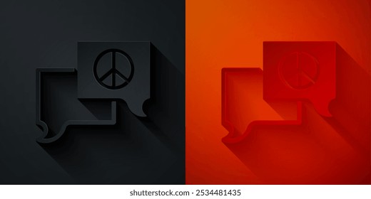Paper cut Speech bubble chat icon isolated on black and red background. Message icon. Communication or comment chat symbol. Paper art style. Vector
