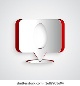 Paper cut Speech bubble with easter egg icon isolated on grey background. Happy Easter. Paper art style. Vector Illustration