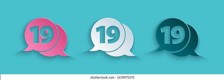 Paper cut Speech bubble with happy easter icon isolated on blue background. Paper art style. Vector Illustration