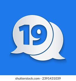Paper cut Speech bubble with happy easter icon isolated on blue background. Paper art style. Vector Illustration